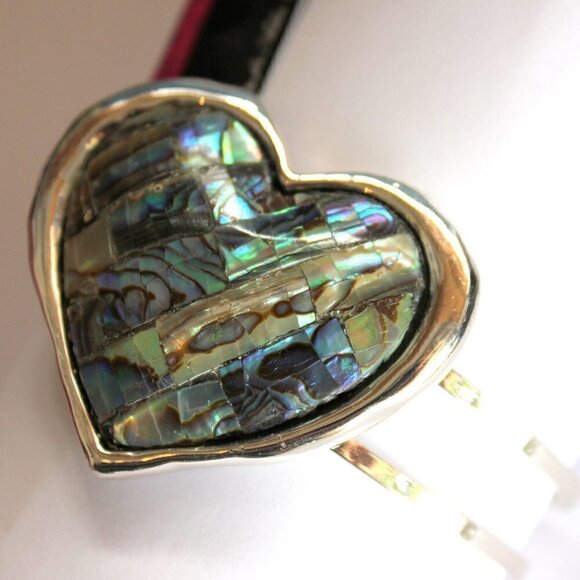 Abalone Shell Valentine Heart Hinged Cuff Bracelet - Picture 5 of 8